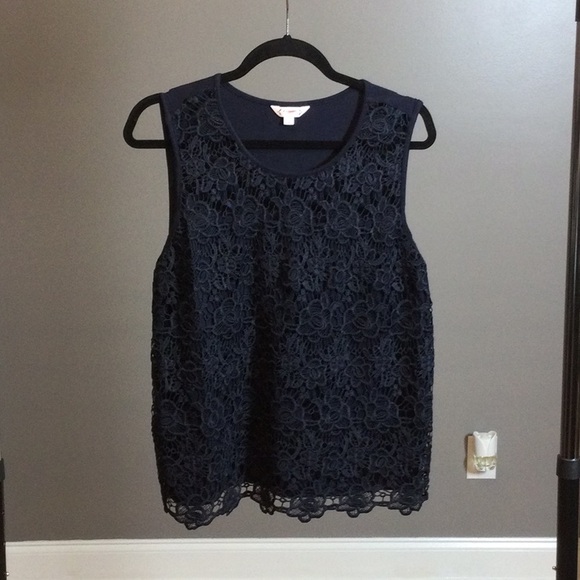 Nanette Lepore Tops - L Nanette Lepore navy lace overlay stretch top
